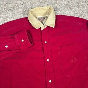 Vintage London Fog Mens M Red Corduroy Button Down Shirt Academia Preppy